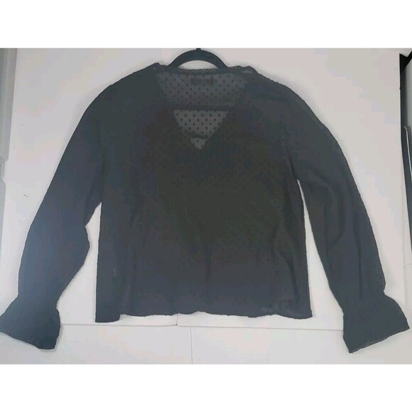 Zara TRF  Black Dotted Ruffled Long Sleeve Boho Chic Sheer Blouse Top Size W M - Picture 6 of 7